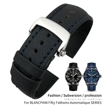 23 мм высококачественный нейлоновый волокнистый брезентовый кожаный ремешок для часов, замена черному ремешку-браслету Blancpain Fifty Fathoms