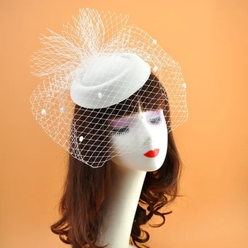 Женская шляпа-чародейка 20-х годов Винтажная Однотонная фетровая кепка-таблетка, Вуаль, Головные уборы Прямая доставка