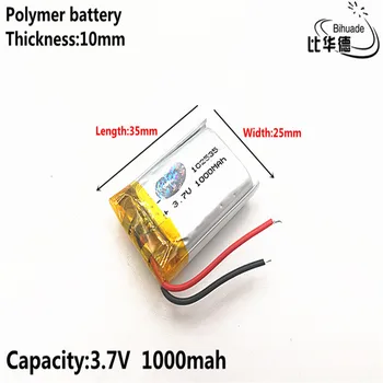 Литровая энергетическая батарея Хорошего качества 3,7 В, 1000 мАч 102535 Полимерный литий-ионный аккумулятор для планшетных ПК, GPS, mp3, mp4