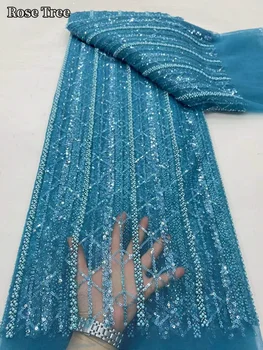 Элегантная африканская вышивка, кружевная ткань из плотного бисера 2024, Высококачественное кружево, Нигерийские блестки, кружевные ткани для свадебного платья