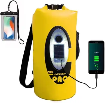 Водонепроницаемый рюкзак Dry Bag с Bluetooth-динамиком, работающий от солнечной энергии и USB, 20-литровый сухой мешок для хранения снаряжения в сухом состоянии во время рафтинга, кемпинга