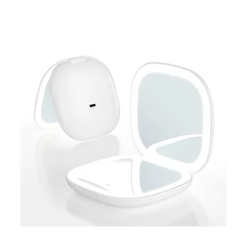 Мини-светодиодное зеркало для макияжа с подсветкой, 5-кратное увеличительное Карманное Двухстороннее Удобное косметическое зеркало для туалетного столика, белое