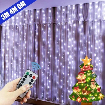 6 М / 4 М / 3 М светодиодные рождественские огни Сказочные гирлянды Гирлянда для штор USB-гирлянда с дистанционным управлением Рождественское украшение для дома Новый 2024 год