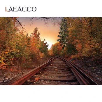Laeacco Dawn Железнодорожный Путь Лесные Деревья Живописный Фон Для Фотосессии Фотозона Фотофон Для Фотостудии