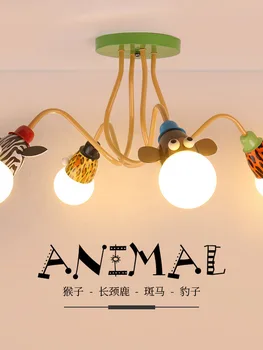 Скандинавская лампа для детской комнаты, современная светодиодная лампа для спальни мальчика, креативная мультяшная комната для девочки, американская персонализированная подвесная лампа с животными