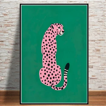Розово-золотые леопардово-зеленые плакаты и принты, картины на холсте, настенные рисунки с животными для украшения стен современной гостиной.