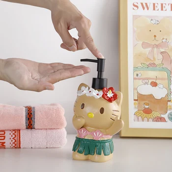 Аниме Kawaii Sanrio Hobby Hello Kitty В гавайском стиле, креативная керамическая домашняя бутылка для шампуня для ванной комнаты, плотно прилегающая к бутылке шампуня большой емкости