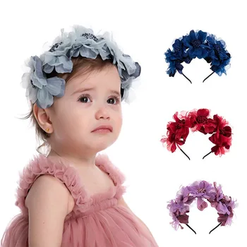 Повязка на голову для маленьких девочек, корона, цветочный венок, лента для волос, обруч для волос, цветочная повязка на голову, детский подарок, фотографирование Моды