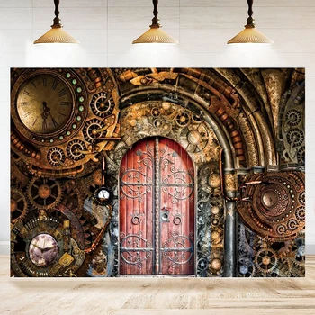 Металлический Механический бронзовый часовой механизм, Металлическая дверь, фон для фотосъемки, баннер для вечеринки в стиле ретро-стимпанк