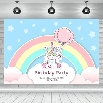 Радужный фон с единорогом для девочек, фон для вечеринки по случаю Дня рождения, декор для фотосъемки в душе новорожденного, баннер для фотосессий в фотостудии