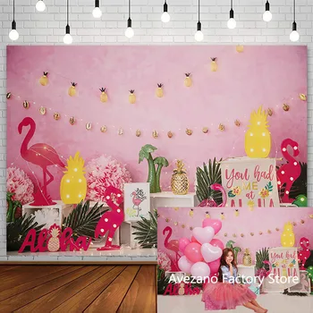 Авезано Розовый Фламинго Фоновая Фотография Алоха Летние Тропические Листья Девушки День Рождения Гавайская Вечеринка Фон Фотостудия