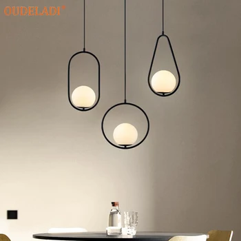 Подвесной светильник Nordic Glass Ball, черный подвесной светильник Industriel, роскошная Золотая Серебряная Латунная художественная кухня, подвесной светильник для гостиничного декора в виде обруча