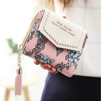 Симпатичная сумочка Женская короткая Корейская версия, двойная, маленькая, свежая, индивидуальность, Простой кошелек для монет, складной клатч
