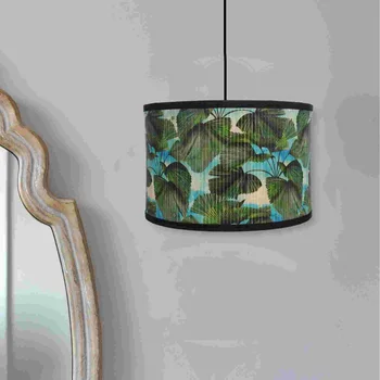 Бамбуковый абажур, крышка лампы с принтом зеленых листьев, винтажная крышка лампы, тропический абажур