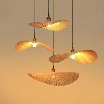 Люстра творческой личности, моделирующая светильник, лампа для гостиной, столовая, японские лампы, Подвесной светильник из бамбукового тканого искусства