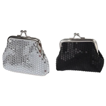 Женский мини-кошелек с пряжкой из пайеток, 2 предмета, черный и серебристый