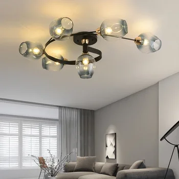 Современный железный светильник в скандинавском минимализме в гостиной Современный потолочный светильник из светодиодного стекла в столовой и кабинете Спальне
