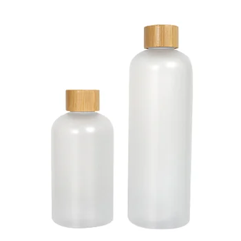 Пластиковая бутылка 15шт пустая бамбуковая деревянная крышка с матовым круглым плечиком 300 мл 500 МЛ Многоразовый контейнер для косметической упаковки