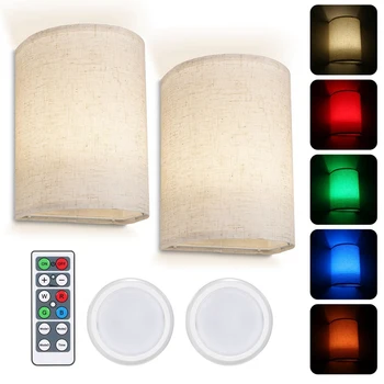 Ретро настенный светильник с тканевым абажуром, настенные светильники с регулируемой яркостью с дистанционным управлением для спальни, гостиной RGB16-Цвета