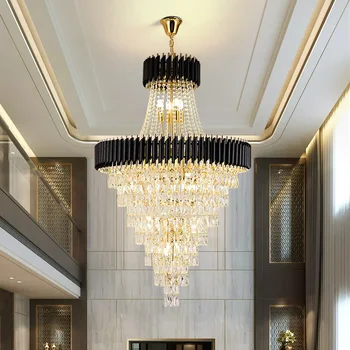 Большая современная хрустальная люстра для гостиной Роскошная прихожая вестибюль Cristal Lamp Домашний Декоративный Золотой светодиодный светильник