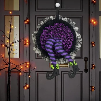 Хэллоуин Ведьма Шляпа Ногой Дверь Венок Хэллоуин Венок Двери Висит Устрашающая Атмосфера Украшения Счастливый Поставки Партии Новейших