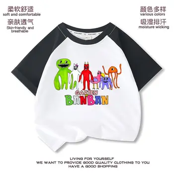 Новая детская одежда Garten of Banban Banban Garden, Детская футболка с короткими рукавами в цветную полоску, Топы для мальчиков с милыми героями мультфильмов