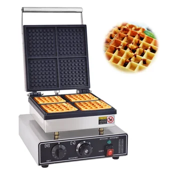 Коммерческая квадратная вафельница из 4шт, электрическая машина для выпечки тортов из нержавеющей стали, тостер для хлеба, оборудование для закусок с CE