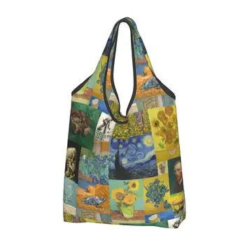 Корзина для покупок с коллажем Ван Гога, женская сумка-тоут, портативная художественная роспись, сумки для покупок в продуктовых магазинах