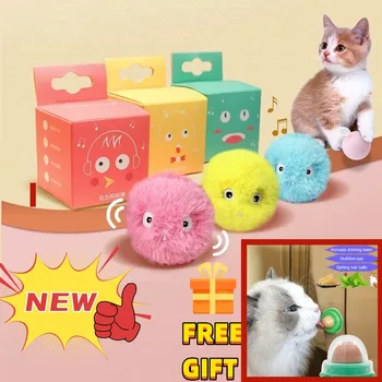 Pet Smart Cat Toys Интерактивный Мяч Плюшевая Электрическая Кошачья Мята Обучающая Игрушка Котенок Сенсорный Звучащий Продукт Для Домашних Животных Пищащая Игрушка Cat Ball