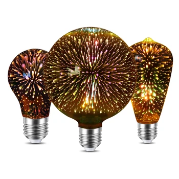 Эффект 3D фейерверка, винтажные светодиодные лампы накаливания, ретро лампа Эдисона E27 AC110V-220V, Праздничное украшение, лампочка G80 G125