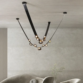 Современный светодиодный подвесной светильник из дымчатого стекла, дизайнерская люстра на кожаном ремне, декор для гостиной, столовой, Подвесной светильник для внутреннего освещения