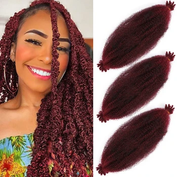 18-дюймовые упругие афро-твистовые волосы для плетения косичек, пушистые волосы Марли, вязаные крючком косички, предварительно распушенные весенние твистовые волосы для проблемных мест.