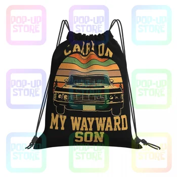 Carry On My Wayward Son Сверхъестественные сумки на шнурках, спортивная сумка, сумка для хранения с винтажным художественным принтом, школьная спортивная сумка