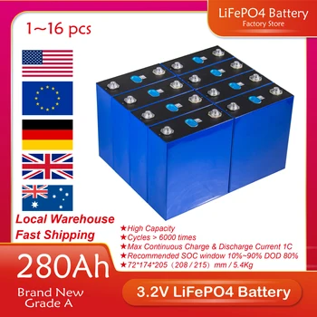 LiFePO4 Battery 320Ah Класс A Аккумуляторная Батарея 3.2 V 340Ah 230Ah 280Ah Ячейка 100% Полной Емкости Для DIY 12V Solar EU Stock