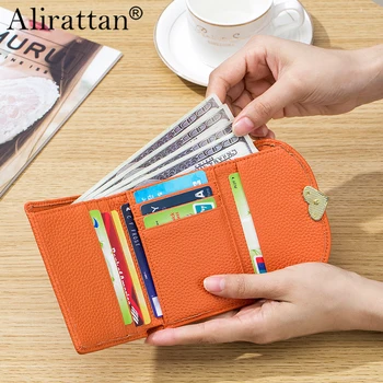 Нишевый дизайн из натуральной кожи Alirattan, высококачественный кошелек для женщин 2023, новая короткая сумка с несколькими картами Love Card, нулевой кошелек
