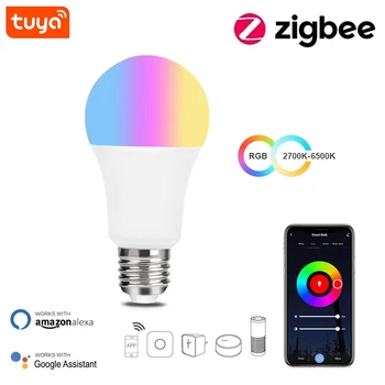 9 Вт 15 Вт Tuya Zigbee 3,0 Светодиодная Лампа E27 RGBCW Лампа Умный Дом Лампа С Регулируемой Яркостью Голосовое Дистанционное Управление Работа С Alexa Google Home