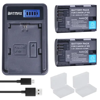 Batmax 2ШТ 2650 мАч LP E6 LPE6 LP-E6 Batteria + ЖК-USB Зарядное устройство для Canon 5D Mark II III и IV 70D 5Ds 6D 5Ds 80D 7D 60D 5Ds
